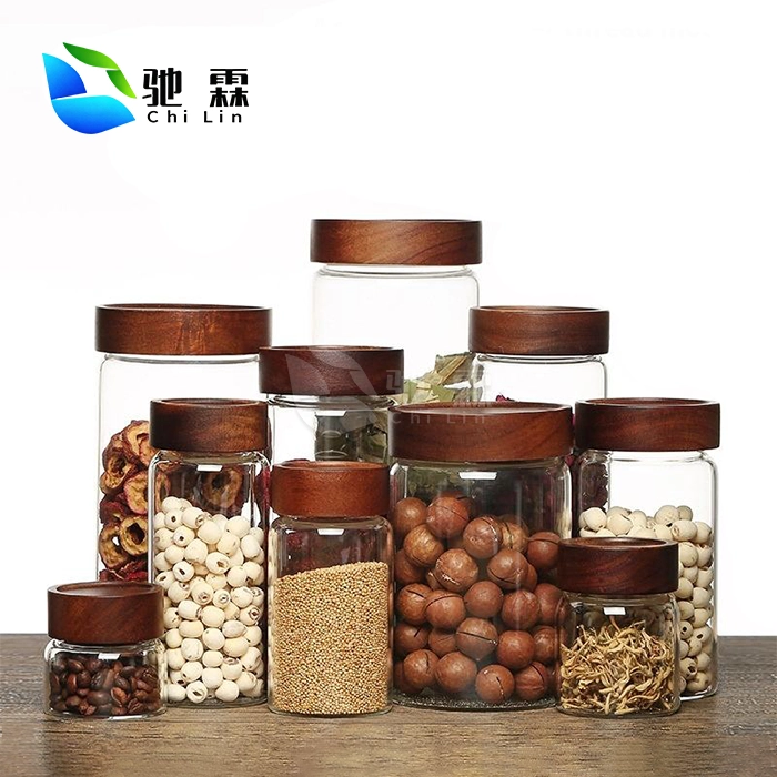 glass jar with acacia wood lid